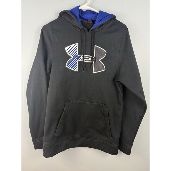 UNDER ARMOUR Men's Small Loose fit Hoodie Black Blue Big Logo - Picture 1 of 5
